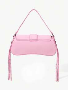 Viva Strut Ladies Rivet Tassels Shoulder Bag, Hobo Bag, Pink, Faux Leather, Fashionable, Personalized, Simple, Versatile, Street, Sweet And Cool Girls, Hot Girls, Y2k, Retro, Rivets, Vintage, Punk, For Commute, Office, Date, Daily, Shopping, School, College - Pink - View 4
