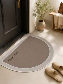 1pc Semi-Circle Crystal Velvet Non-Slip Mat, Polyester Fiber Soft Anti-Slip Pad, Suitable For Garden, Kitchen, Living Room, Bathroom, Bedroom, Balcony, Laundry Room, Room Decor, Spring & Fall Decor Back To School Bathroom Kitchen Decor - Khaki - View 2