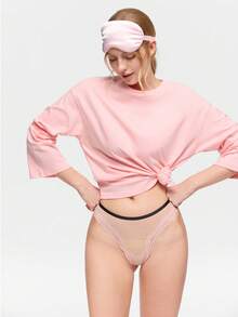 Bonmuse 蕾絲和網眼透視低腰丁字褲帶有中孔設計的性感女士內衣 - 粉色 - 查看 6