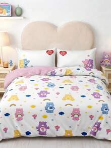 SHEIN X Care Bears 3件組卡通動畫雙面印花被套組，磨毛材質，柔軟保暖，多尺寸可選，適用單人床/雙人床/Queen床/King床，可機洗 - 多色1 - 查看 4