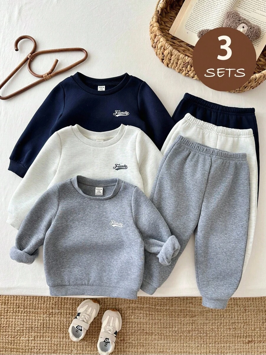 LMoss Kids Baby Girl Knit Solid Color Round Neck Letter Pattern Sweatshirt & Long Pants 6-Piece Set - Multicolor - View 1