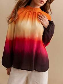 CielaLinda Kemeja Wanita Lengan Panjang Motif Gradien Tie-Dye dengan Belahan Belakang - MultiWarna - View 5