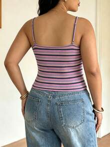 Solflare Plus Size Women's Striped Colorblock Fashion Vacation Cami Tank Top - Multicolor - View 2