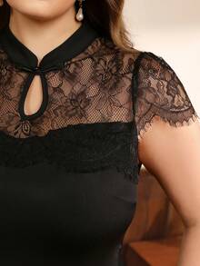 Auvina Women's Plus Size Lace Patchwork Casual Versatile Daily Wear Top - Black - View 6