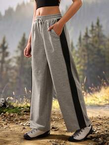 Exploreva Women's Drawstring Waist Casual Versatile Daily Outdoor Sweatpants - Grey - View 3