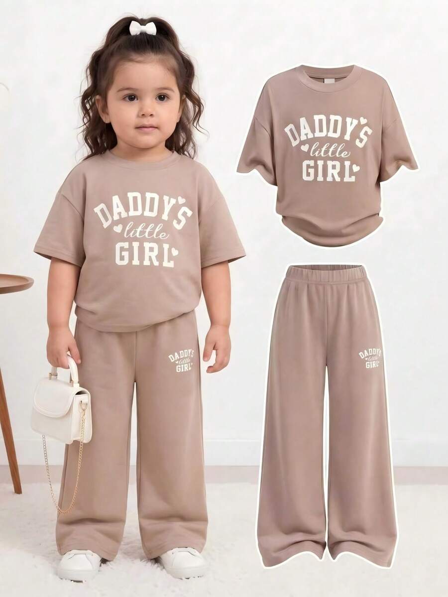 Baby Girls T-Shirt Set Casual Letter Pattern Suitable For Summer - Multicolor - View 1