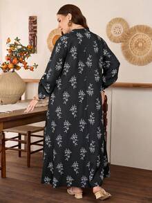 Lacomfia 極簡休閒風仿刺繡長袖寬鬆修身大尺碼洋裝，適合春夏穿著 - 黑色 - 查看 2