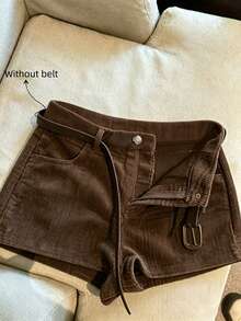 GlowEve Women's Casual Retro Corduroy Shorts - Coffee Brown - View 6