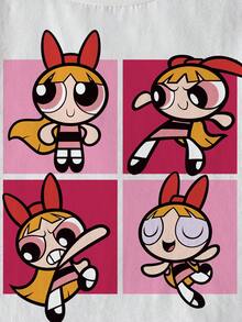 THE POWERPUFF GIRLS X SHEIN 女童夏季休閒卡通印花T恤 - 白色 - 查看 4