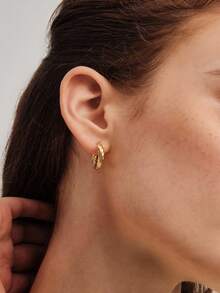 Vandermere 1pair Of Fashion And Versatile Stainless Steel Round Twisted Wire Hoop Earrings Suitable For Women To Wear On A Daily Basis. - Yellow Gold - View 7