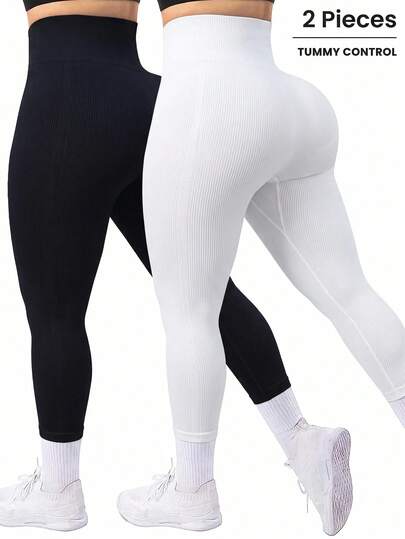 SHEIN Dewbera 2pcs Women's Seamless High Waist Butt Lifting Leggings, Tight Fit Sports Leggings For Workout, Running, Casual, Yoga