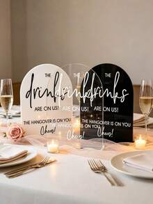 1PC 10*15CM Printed Wedding Bar Sign With Stand - "Drinks On Us, Headaches On You" - Modern Acrylic Decor, Suitable For Wedding Reception, Ceremony, Bridal Gift Table,Tabletop Installation,Decor Modern Wedding Decor Wedding Decor - tabletop ornament - View 1