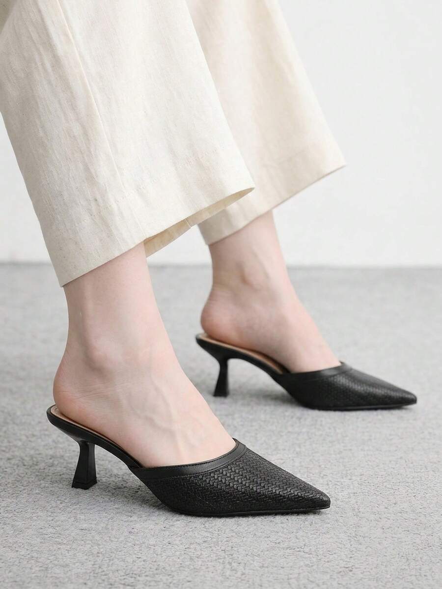 CUCCOO BIZCHIC Women's Spring And Summer New High-Heeled Pointed-Toed Stiletto Woven Sandals, Fashion Mules Shoes - Black - View 1