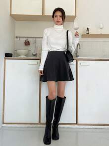 Dazy Tall Women's Solid Color Casual Versatile Daily Wear Skirt Fall - Black - View 3