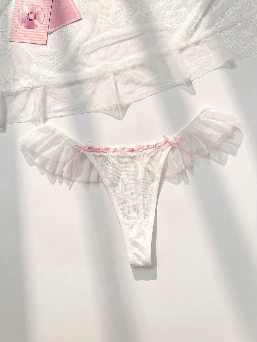 PetitDoll 1pc Women's Ruffled Sexy Thong Panty - White - View 1