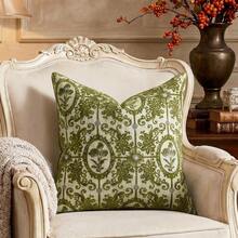 Cirelle 1 Stück/2 Stücke Vintage dekorative Kissenbezüge, klassischer antiker grüner Damast Blumen Medaillon Kissenbezug, gewebter Jacquard Kissenbezug für Sofa Couch (ohne Füllung) - Grün - Übersicht 12