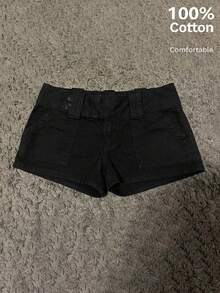 Attitoon Women's Casual Retro Ultra Low-Waist Cargo Mini Shorts, Suitable For Y2K - Black - View 1