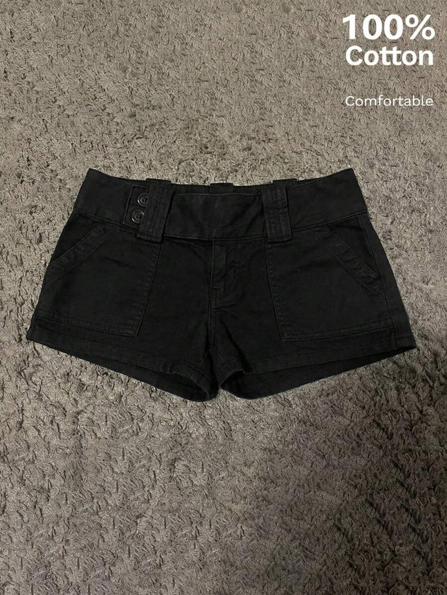 Attitoon Women's Casual Retro Ultra Low-Waist Cargo Mini Shorts, Suitable For Y2K - Black - View 1