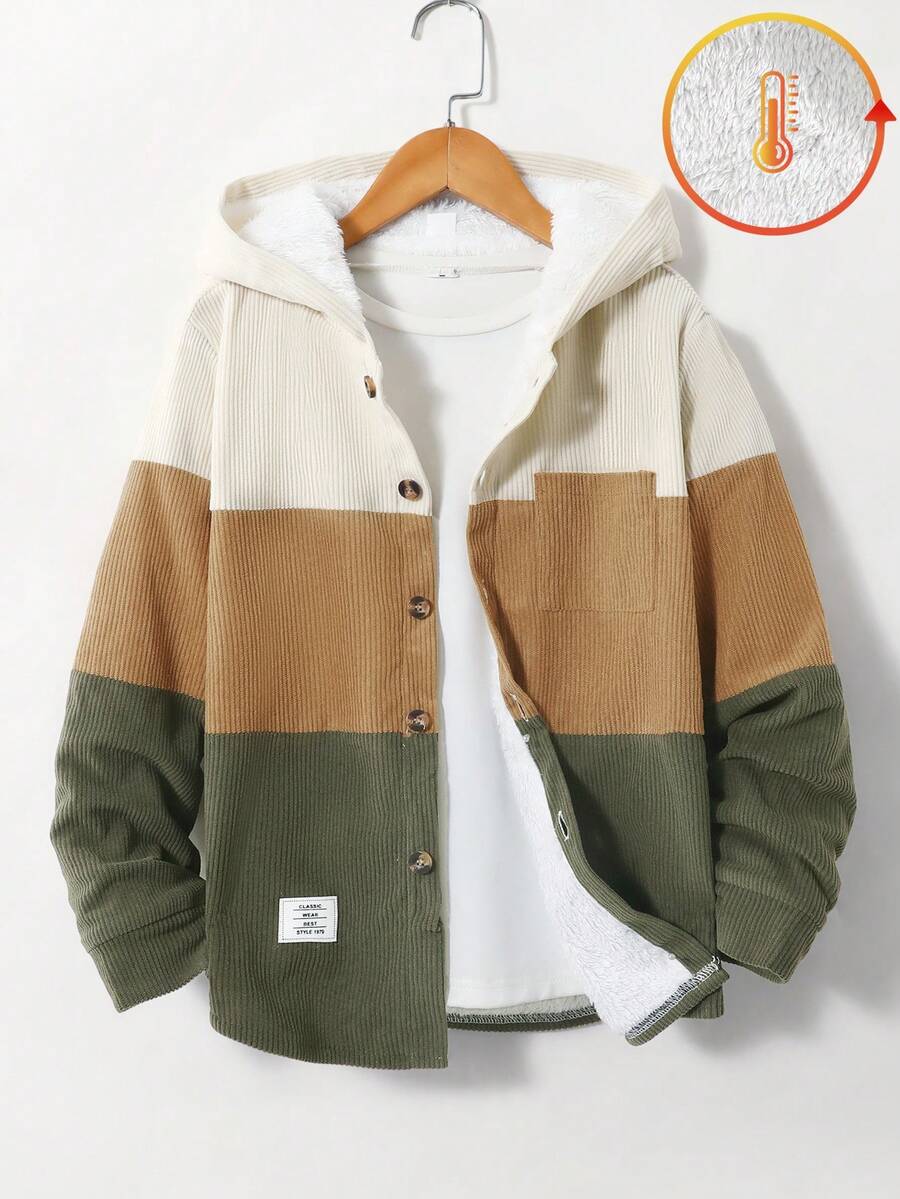 SHEIN Vacaura 男童基本款休閒燈芯絨連帽抓絨外套 - 彩色 - 查看 1