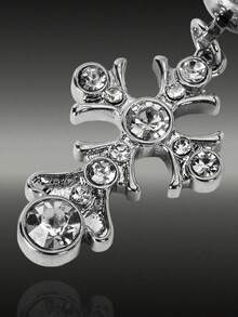 MortiRose 1pc Silver Casual Fashion Rhinestone Cross Navel Ring, Suitable For Women Birthday Party - Silver - View 2