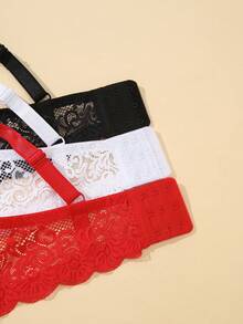 Snug Zone Plus Size Underwire Sexy Lace Comfortable Bra 3pcs Set Black White Red - Multicolor - View 6
