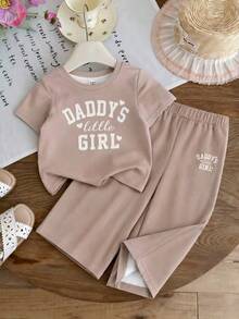 Baby Girls T-Shirt Set Casual Letter Pattern Suitable For Summer - Multicolor - View 3