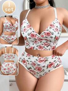 SHEIN 2件組蕾絲拼接豹紋大尺碼無鋼圈內衣 - 彩色 - 查看 3