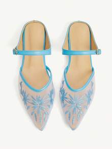CUCCOO CHICEST Women's Embroidered Flats, Pointed Shoes, Summer Casual Daily Outdoor Beach Party Slippers, Comfortable - Blue - View 2