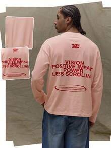 Musero Camiseta Gráfica de Manga Larga Cuello Redondo Oversize Armario Primavera&Verano - Rosa - Ver 7