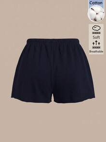 SHEIN BASICS 女款戶外休閒基礎款鬆緊腰短褲 夏季居家工作休閒褲 海軍藍 - 藏蓝色 - 查看 2