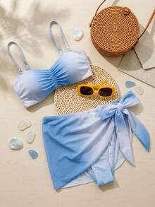 Livesso Women's Summer Beach Gradient Color Ruched Sexy Fashion Bikini Two-Piece Swimwear Set - Blue - View 4