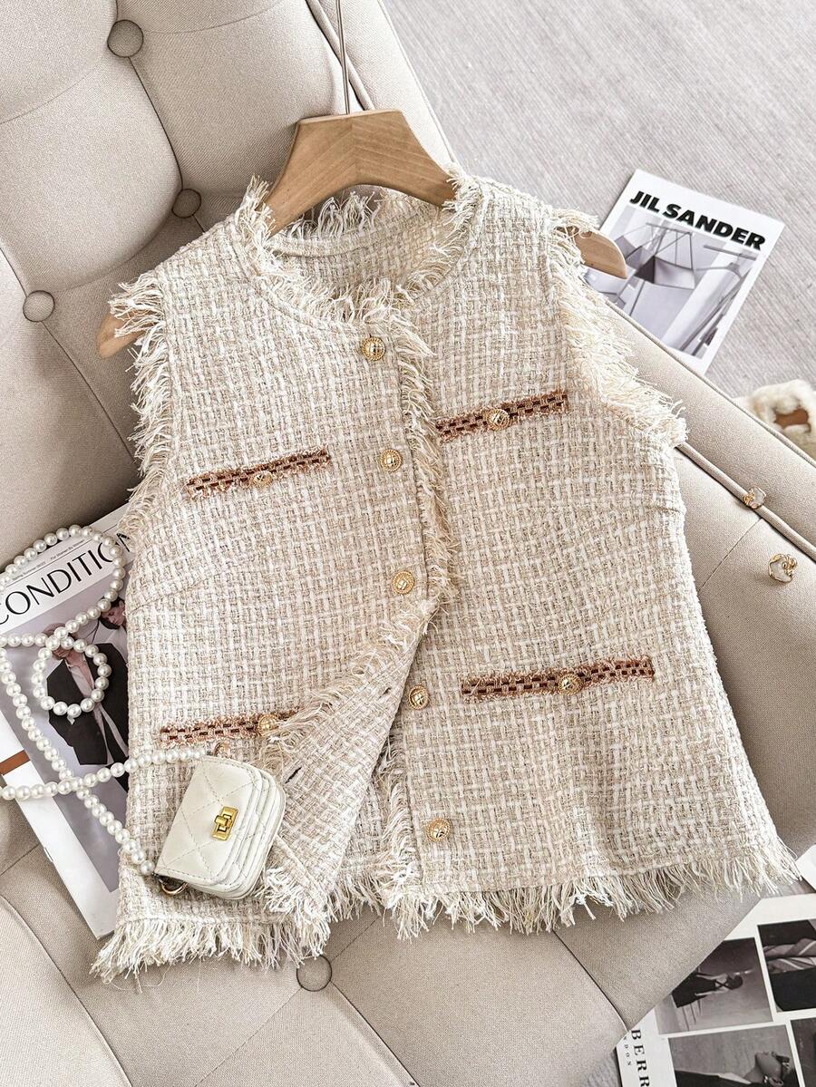 Modelyn Women's Autumn/Winter Fashion Elegant Sleeveless Overcoat - Apricot - View 1