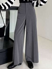 Dazy Tall Women's High Waist Loose Wide Leg Casual Trousers - Grey - View 4