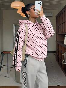 Muchica Sweatshirt Minimalis Kasual Motif Polkadot Merah Muda, Cocok untuk Musim Gugur/Musim Dingin - MultiWarna - View 5
