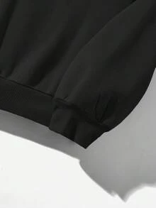 SHEIN EZwear 黑色休閒極簡印花連帽長袖寬鬆加厚女款衛衣，休閒極簡日常百搭派對聚會機場 Y2K 上衣，印花圖案，夏季，戶外 - 黑色 - 查看 4
