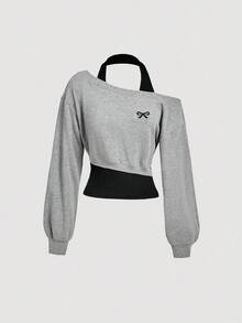 SHEIN MOD 女款休閒極簡日常百搭派對機場 Y2K 上衣，蝴蝶結極簡印花圖案，夏季外出穿搭 - 彩色 - 查看 5
