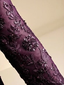 Coutiva 大码女式亮片露肩长袖正式晚礼服（缀饰繁复） - 紫色 - 查看 4