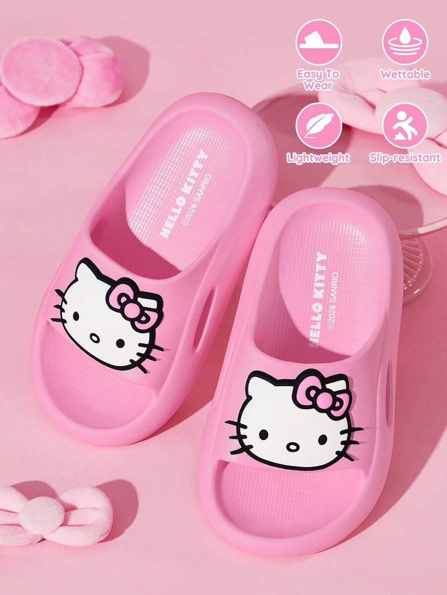 HELLO KITTY AND FRIENDS | SHEIN 可愛卡通粉色兒童EVA拖鞋,輕便舒適,適合幼兒與兒童,可用於室內、淋浴或戶外 - 藕粉色 - 查看 1