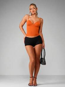 MISSGUIDED Top corto tipo corsé longline con sujetador incorporado y tirantes ajustables para fiesta de verano - Naranja Quemada - Ver 4