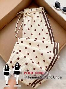 SHEIN PETITE CURVE 大尺碼女款休閒波點條紋抽繩直筒長褲 - 彩色 - 查看 4