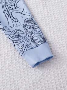 2件組女童睡衣，可愛貼身睡眠服，藍色公主小馬印花，滿版圖案，時尚俏皮設計，圓領長袖上衣與長褲，居家休閒套裝 - 淺藍色 - 查看 5