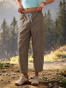 Exploreva Exploreva Women's Drawstring Waist Pocket Casual Versatile Daily Outdoor Hiking Pants - Grey - View 3