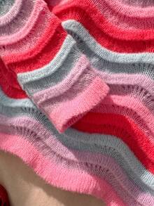 SHEIN Genkimix Kids Girls' Gradient Wave Pattern Cute Thin Knit Sweater - Multicolor - View 3