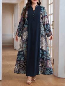 Al Najma 大尺碼女款佩斯利印花拼接阿拉伯風洋裝 - 彩色 - 查看 6