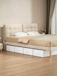 1pc White Underbed Storage Boxes, Foldable Underbed Organizer Bins, Excellent Function And Versatile Use For Blankets, Skirts, Quilts, Pillows, Clothes And Underbed Storage, Space Saving, Underbed Storage - White - View 3