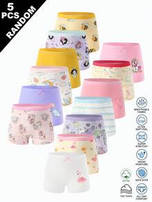 [5 piezas Enviadas al azar]Ropa interior multicolor con estampado de dibujos animados de poni, conejo y elefante para niña - Multicolor - Ver 1