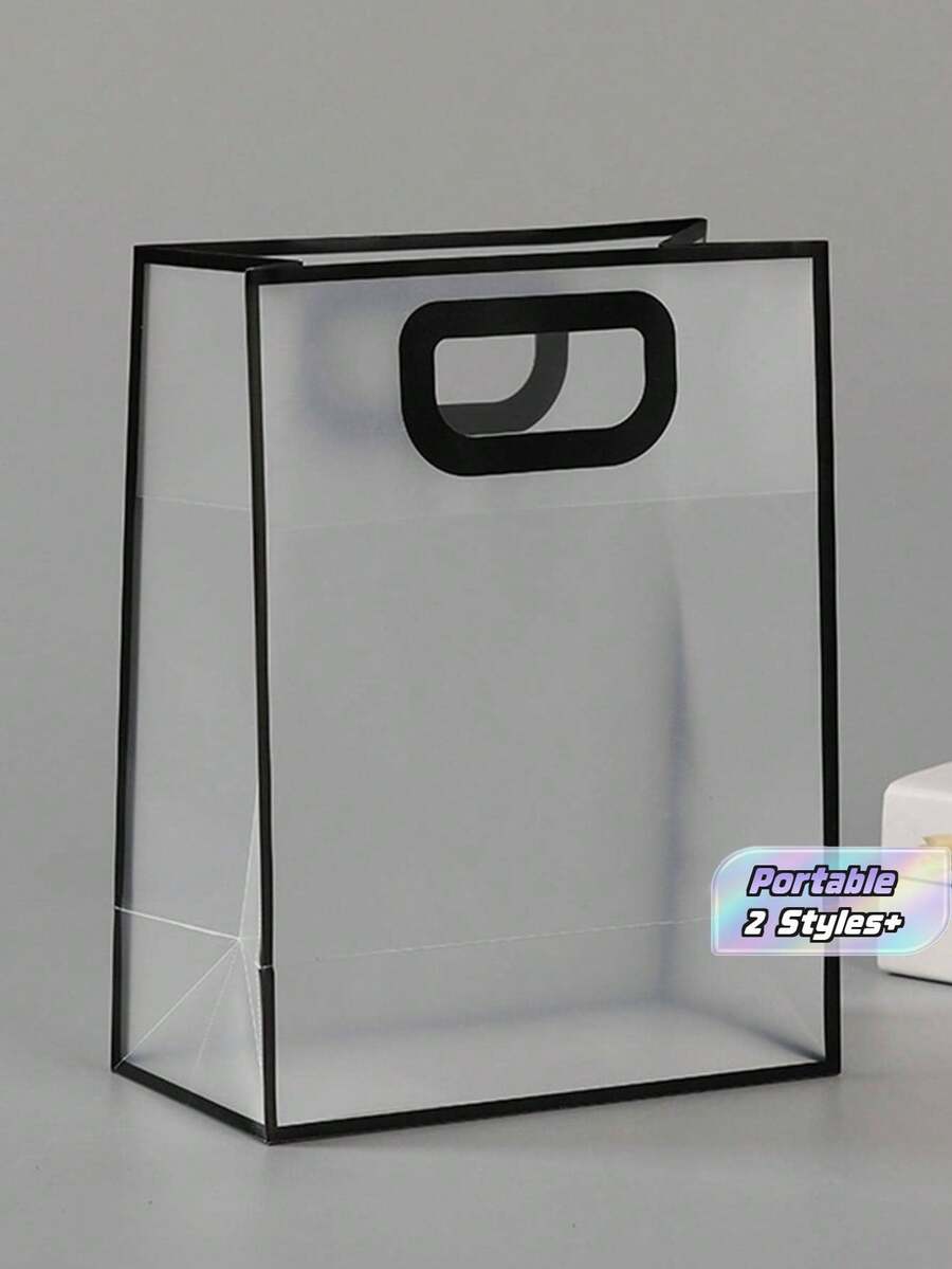 5/10 buah Kantong Kado Transparan, Kantong Kado PVC Desain Pegangan Berongga Sederhana untuk Pesta - hitam - View 1