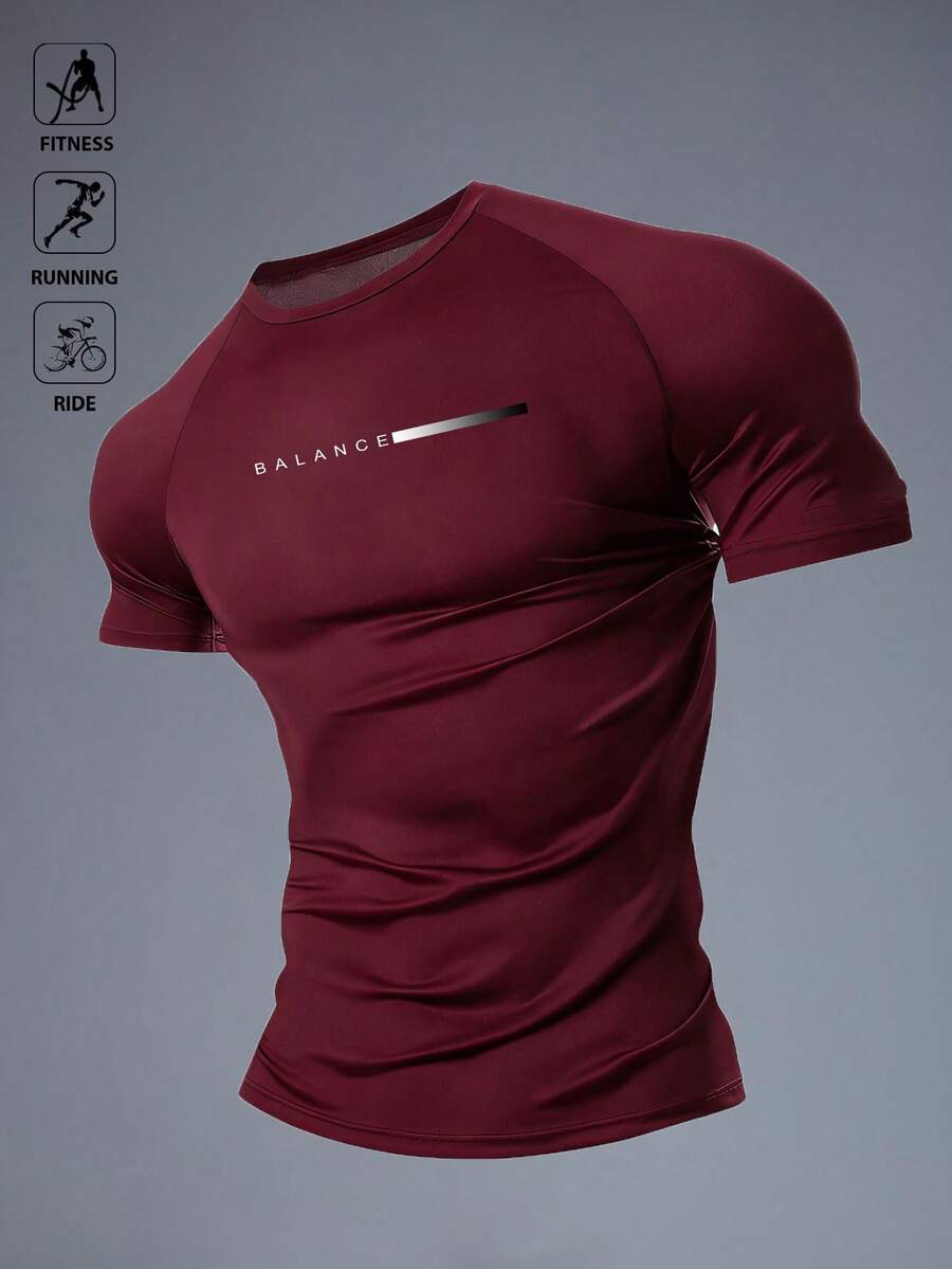 Acti Log Men's Sports T-Shirt Elastic Fashion Logo Holiday Gift - Burgundy - View 1