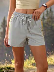 Exploreva Exploreva Women's Drawstring Waist Pocket Casual Versatile Daily Outdoor Shorts - Silver - View 3