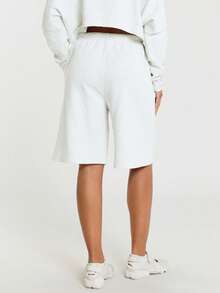 11SKNDS Oversized lange Fleece-Bermuda-Shorts mit elastischem Kordelzugbund, entspanntem weitem Bein, Sweatshorts, lässige Alltagskleidung, Loungewear für Frühling und Sommer - Hellgrau - Übersicht 2